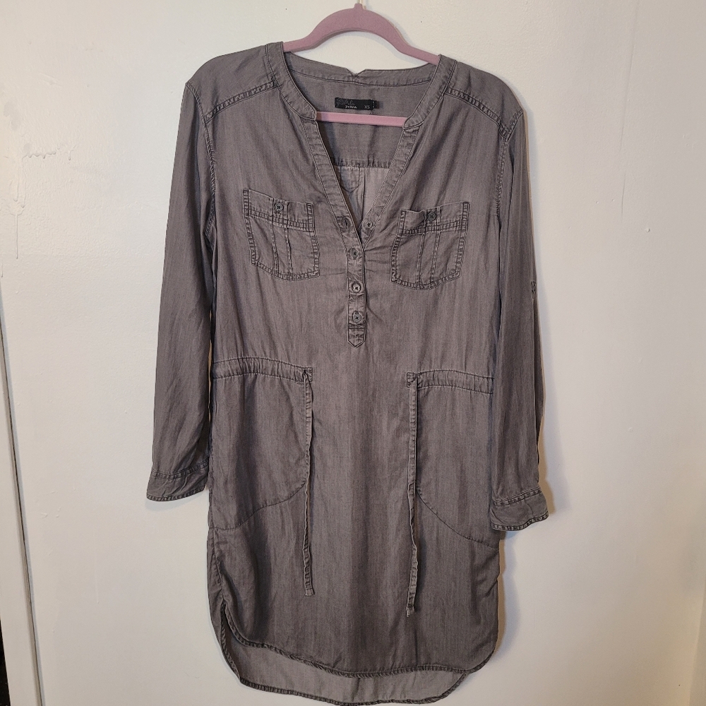 Prana Gray Tencel Drawstring Mini Shirt Dress Size XS